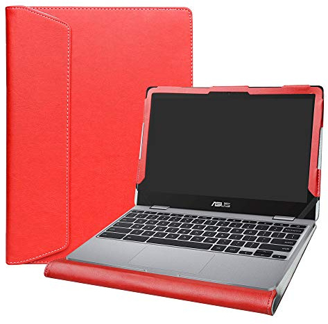Alapmk Diseñado Especialmente La Funda Protectora de Cuero de PU para 11.6 ASUS Chromebook C204 C204MA Ordenador portátil(Not fit ASUS Chromebook C201PA C223NA C202SA),Rojo