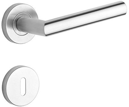 ROSTEX Edelstahl Drückergarnitur VIGO - Türbeschlag Set inkl. Rund Rosetten für BB - geprüft nach EN1906 26-0030A - Drücker-Drücker