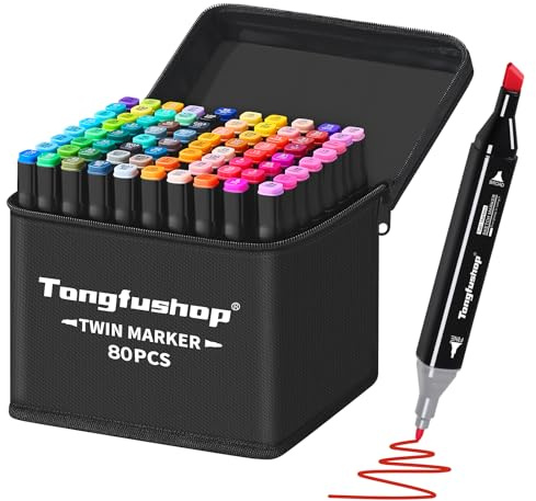 Tongfushop Marcatore 80 Colori, Pennarelli Professionali, Pennarelli Doppia Punta, Marcatore Set con Borsa e Distanziatore, Marker Set per Sketch, Colorare, Illustrazioni, Disegnare, Anime