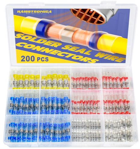 haisstronica 200PCS Solder Seal Wire Connectors Heat Shrink Wire Connectors-Heat Shrink Butt Connectors for Marine,Stereo(20Yellow 50White 65Red 65Blue) Solder Sleeve