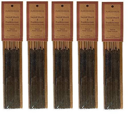 Auroshikha Natural Resin Frankincense Myrrh - Incense Sticks (5 Pack, Total 50 Sticks)