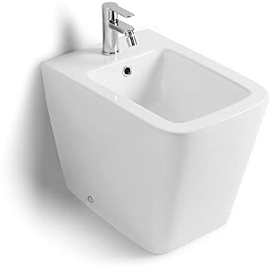 Kiamami Valentina - Bidet a Terra in Ceramica | Filo Muro Rock | Design Squadrato | Facile da Pulire | Ideale per Bagni Piccoli, Bianco