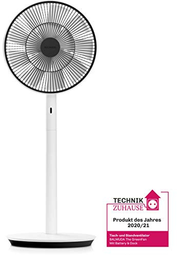BALMUDA The GreenFan | Stand-/Tischventilator | DC Motor | Leise 13 dB | 1.5W Energie Sparen | 15m Reichweite | Design | Made in Japan | EGF-1700 (Weiß x Schwarz) 2021 Neues Modell