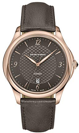 Emporio Armani - Herren-Automatikuhr mit roségoldfarbenem Edelstahlgehäuse und grauem Lederarmband, ARS8653