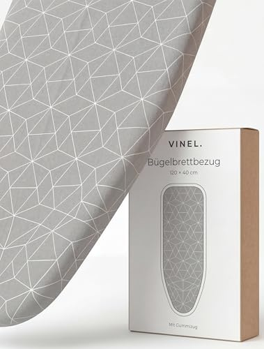 Bügelbrettbezug 120x40, Größe M – Komfort-Polster und kräftiger Gummizug – Baumwolloberfläche, Bügeltischbezug als Ersatzbezug für Dampfbügeleisen und Dampfbügelstationen, Grau
