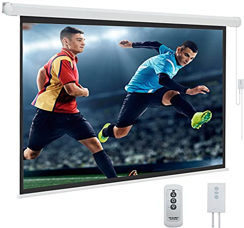 YODOLLA 84inch Motorized Projection Screen, 16:9 4K 3D HD Electric Projector Screen, Wall/Ceiling Mounted White Projection Screen with Two Remote Controls for Indoor & Outdoor Use