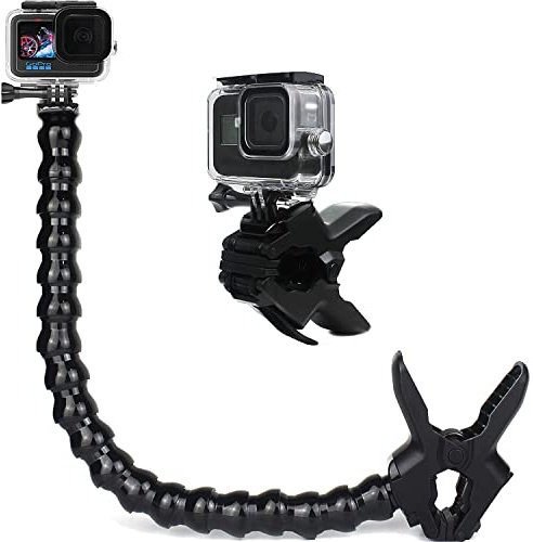 FiTSTILL Jaws Flexible Klemmhalterung mit verstellbarem Schwanenhals (19 Abschnitte) für Go Pro Hero 13/12/11/10/9/8/7/6/5/4k/Max, DJI Action 5pro/4/3/2/1, Insta 360 X5/X4/ace pro2/ace pro Kameras