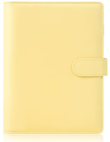 HAUTOCO A5 Binder, 6 Loch A5 Ringbuch Abdeckung, Ringbuch Nachfüllbar Budget Binder, PU Leder Notizbuch Planer Organizer für Büro Schule (ohne Innenpapier), Gelb