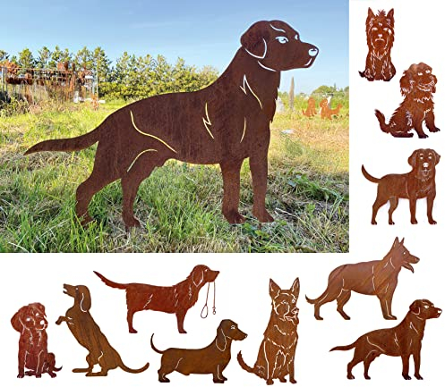 Gartenfigur Hund Labrador 85x61cm Gartenstecker Edelrost Gartendeko Wetterfest Rost Metall Rostfigur Hunde Figur Tier von Steinfigurenwelt