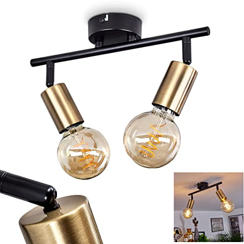 HOFSTEIN Deckenleuchte Maidford, verstellbare Deckenlampe aus Metall in Schwarz/Messing, moderne Leuchte im Industrial/Retro/Vintage-Design, 2 x E27, Esszimmer, Wohnzimmer, Schlafzimmer, Küche, Büro