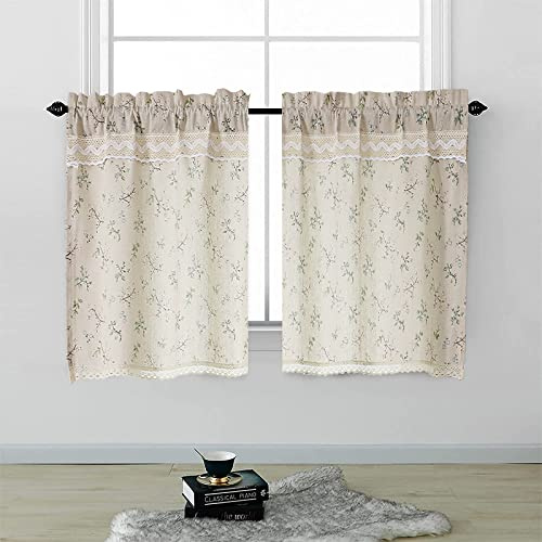 Dreamskull Kurzstores Gardinen Scheibengardinen Bistrogardine Kleinfenster Kurz Küche Modern 2er Set Landhausstil Blickdicht Kurzgardinen Vorhänge 90 cm hoch Stangendurchzug mit Blumen