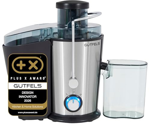 GUTFELS Extracteur de jus Juice 3010 - Réservoir à marc de 1,6 l + réservoir à jus de 500 ml - Ouverture de 65 mm - Filtre en acier inoxydable - 400 W