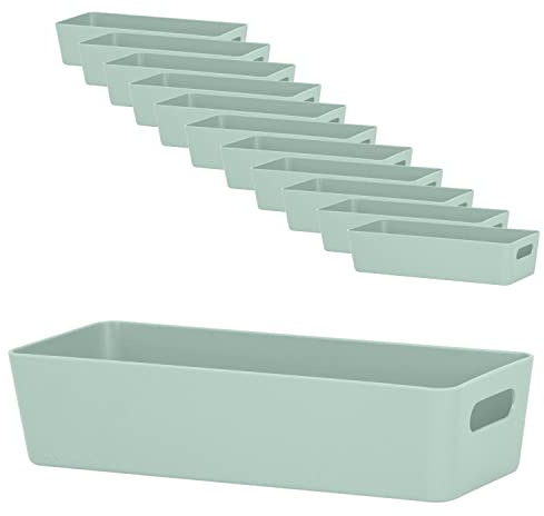 #11 12x Ordnungsboxen 6cm hoch grün 25x10x6cm 1L Ordnungskorb