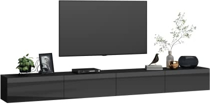 4housedesign® TV Board Lowboard Hängend | Fernsehschrank tv Sideboard Wohnzimmer | Lowboard Wohnzimmer fernsehregal tv Board Hängend tv Shrank tv 55 Zoll - TV Lowboard Schwarz 280cm