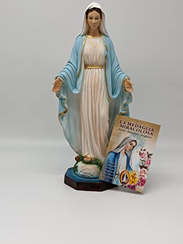 Statue der Unbefleckten Madonna Empfängnis oder Wundertätige Madonna aus Harz 40 cm mit Gebetsbuch der Wundertätigen Medaille (Buch auf Italienisch). Geeignet für den Innen- und Außenbereich