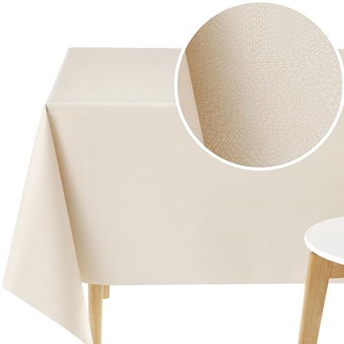KP HOME Tovaglia in PVC lavabile, rettangolare, cerata, 300 x 140 cm, linee del cruscotto, plastica vinilica, per cucina e sala da pranzo, impermeabile, beige crema