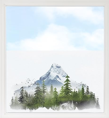GRAZDesign Fensterfolie Blickdicht Sichtschutz, Sichtschutzfolie Fenster, Glastüren, Küche & Küchenfenster, Bad & Badfenster, Milchglasfolie Berg Landschaft 90x57cm
