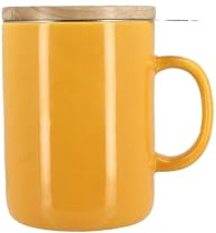 TISANIA ANNA 350ML IN GRES GIALLO CON COPERCHIO IN LEGNO, Tazze