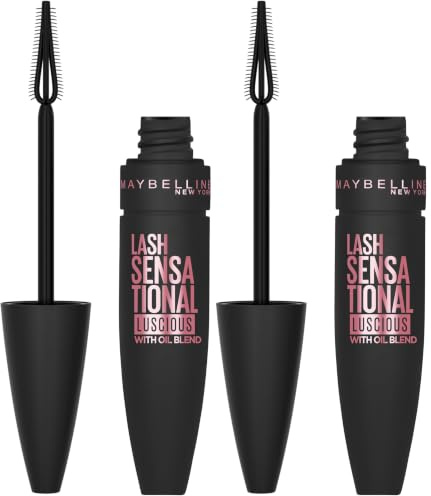 Maybelline New York Mascara für Volumen und Definition, Lash Sensational Luscious, Very Black, 9,5 ml (Packung mit 2)