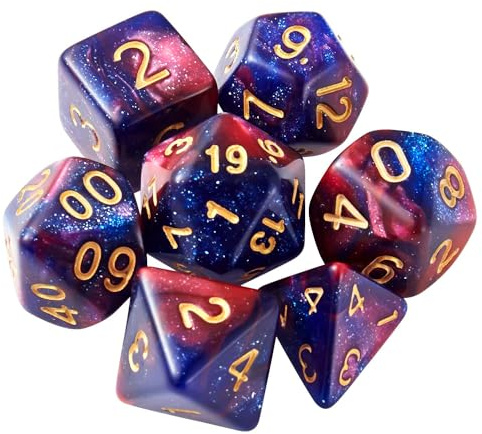 Dzxin DND speltärningsset, 7 st polyhedral tärningsset för fängelsehålor och drakar RPG MTG rollspel bordsspel (blå fuchsia)