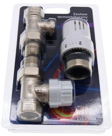 Gerades Thermostatset, Winkel-Thermostat-Set 1/2″ – M30x1,5 mit Bianca-Thermostatkopf, Ventilset Heizkörperanschluss mit Thermostat für Heizkörper, Set Heizkörperthermostat (Winkel-Thermostat-Set)
