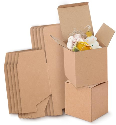 Braune Geschenkboxen, Kleine Faltbare Retro Kraftpapierboxen Party Geschenkboxen Bastelkarton Set Hochzeitsfeierzubehör für Geschenke, Basteln, Cupcakes(50 Pack)