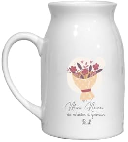 Pot à lait céramique nounou 450 ml personnalisé – Merci Nounou de m’aider à grandir avec prénom enfant – Cadeau fin d’année original et décoratif