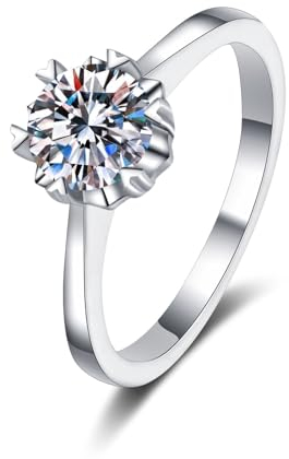 AMDXD Diamantring Weißgold 14 Karat, Klassiker Verlobungsring mit Labor Diamant 1 Karat (Rundschliff, VVS1), 14K Gold Freundschaftsringe Damen Echtgold Schmuck, Gr.53 (16.9)