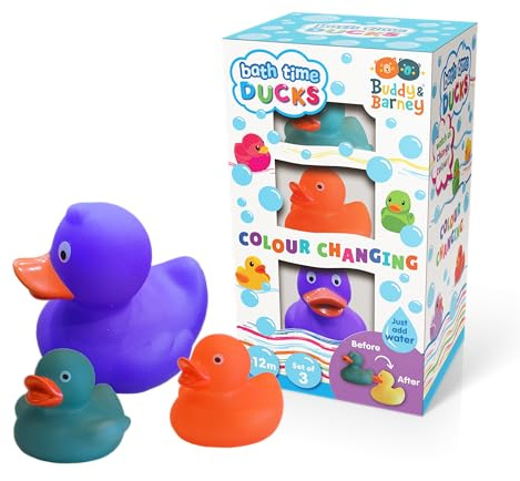 Buddy & Barney Bath Time Colour Changing Ducks - baby and toddler bath toys, floating and multi coloured, non toxic, easy set up and dry, unisex, family of ducks, safe for babies