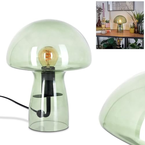 Tischleuchte Almagre, Tischlampe aus Metall/Glas in Schwarz/Grün, Leuchte im modernen Vintage/Retro-Design mit Schirm aus Glas (Ø 18 cm) u. An/-Auschalter am Kabel, 1 x E14, ohne Leuchtmittel
