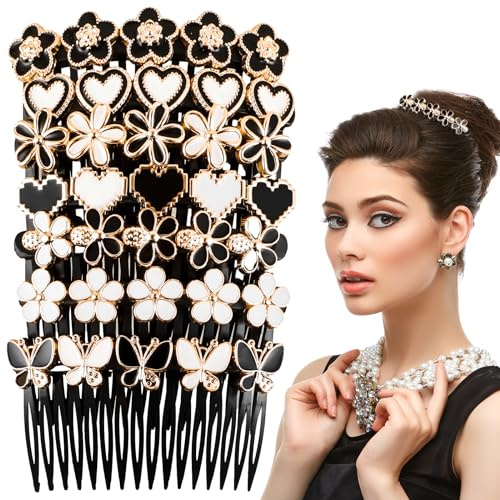 GEEHUA 7pcs Rhinestone Hair Combs, French Twist Hair Combs Acrylic Diamond Hair Slides Plastic 16 Teeth Fancy Side Comb Wedding Bridal Jewelry Hair Clips Accessories for Women Girls