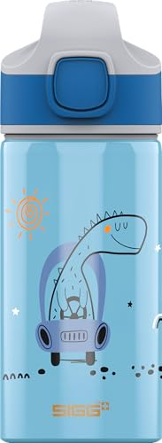 Sigg - Alu Trinkflasche Kinder - Miracle Dino - Mit Trinkhalm - Auslaufsicher - Federleicht - BPA-frei - Klimaneutral Zertifiziert - Schule & Sport - Blau mit Dinosaurier - 0,4L