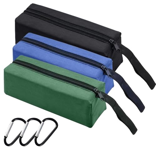 Kleine Tragbare Werkzeugtasche 3 Stück Reißverschluss Aufbewahrungstasche | Wasserdicht Werkzeug-Kits mit 3 Bergsteigerschnallen, Mehrzweck Segeltuch Beutel(Schwarz, Grün, Blau)