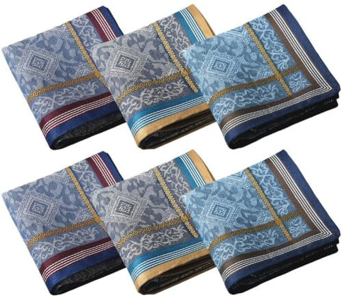 Dinntty 6 Stück Herren-Taschentuch, Klassisches Vintage-Jacquard-Taschentuch, Baumwolle, Business-Einstecktuch, Business-Casual, Brusttuch, 43 X 43 cm