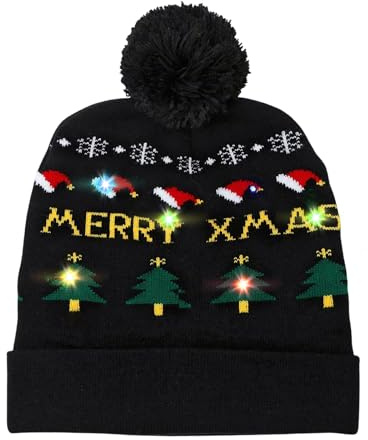 Colexy LED-Weihnachtsmütze LED Leuchten Strickmütze Weihnachten Beanie Mütze Warme Neuheit Weihnachten Hut für Unisex Kinder Erwachsene Weihnachtsfeier Winter Xmas Urlaub Mütze (H)