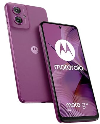 Motorola Moto G55 5G - Smartphone (pantalla FHD+ de 6,49, cámara de 50 MP, 8/256 GB, 5000 mAh, Android 14) Twilight Purple (piel sintética vegana), incluye funda protectora