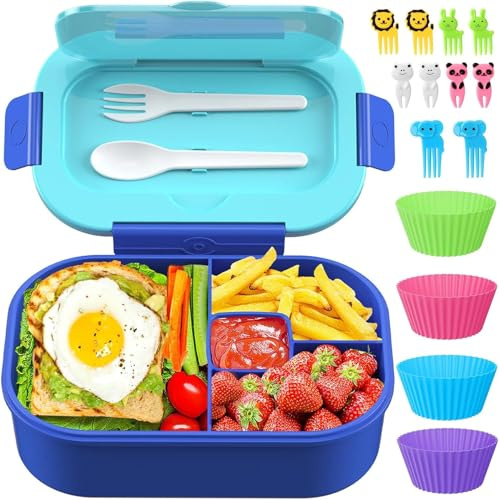 Fiambrera para niños con compartimentos, fiambrera escolar, fiambrera Bento Box Jausenbox Kindergarten Brotdosen Vesperbox Lunch Brotzeitbox Frühstücksbox Mädchen Junge Snack Essensbox Bentobox