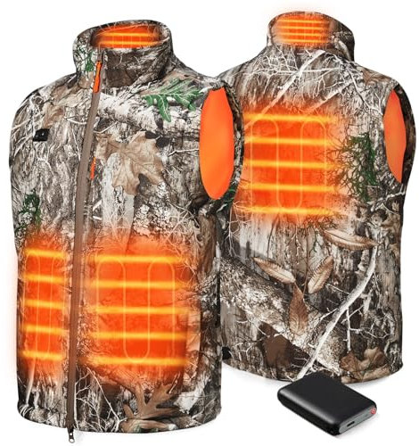 LANCERGEARS Chalecos calefactores recargables con batería – Chaleco térmico de caza de invierno, para caza, esquí, golf y senderismo, Camo, Large/X-Large