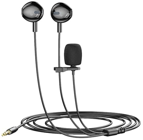 USB Microfono Podcast con Spugna Soffiante, Doppio Auricolare | Cavo con Microfono con Clip, Plug and Play, Riduzione Del Rumore per Computer, Trasmissione In