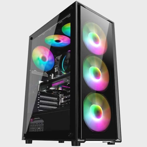 PC Gaming Case ATX, Mid Tower Case With 6x 120mm ARGB Fans, MB Sync, Tempered Glass Panels (Black)