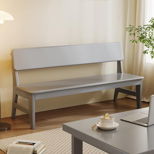 HARELA Esszimmerbank Bank mit Rückenlehne, Holzbank Sitzbank Flur Garderobenbank Schuhbank, Rustikale Home Décor Möbel, für Esszimmer, Flur, Garderobe, Natur(Gray,160cm/63in)