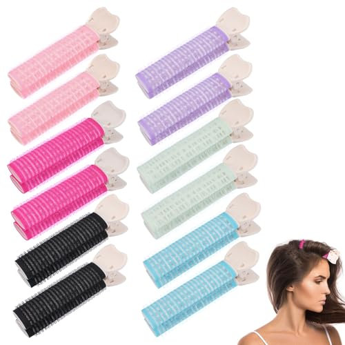 12 Pièces Pince à Rouleau pour Volume de Cheveux, 6 Couleurs Auto-Agrippant Rouleau de Cheveux Volumisante, Cheveux Volumisantes Pince, Rouleaux Velcro pour Cheveux Bigoudis pour Femmes Boucleur