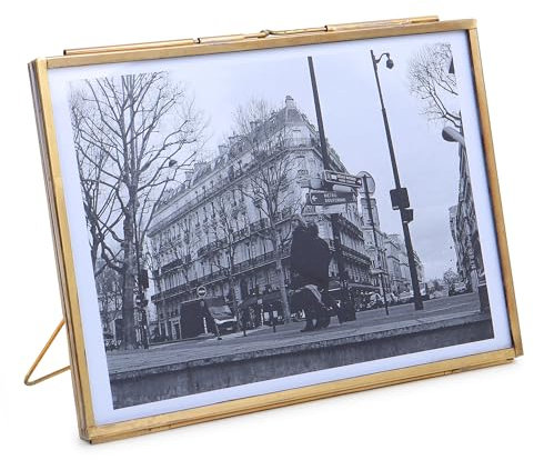 Fenzo Vintage Style 5x7 inch Landscape Metal & Glass Hanging Free Stand Picture Gold Photo Frame Desktop Picture Frames for Photos, Artwork, & Pressed Leaves, Floating Display Frames