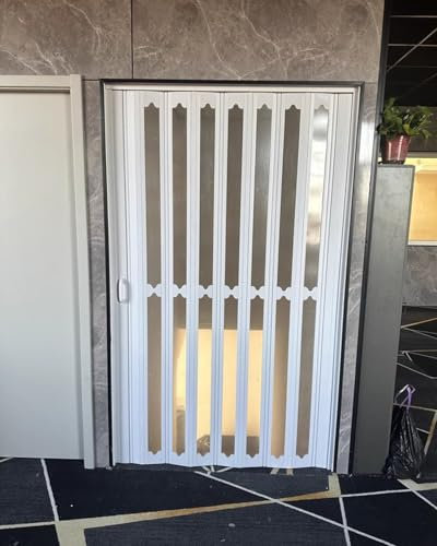 Blazea Concertina Door White Folding Doors Internal, PVC Sliding Concertina Door Oak Effect, 24 30 32 36 42 48 60 72 in Wide Accordion Door for Stairway Closet Pantry(26x80in(66x203.2cm))
