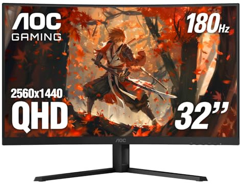 AOC CQ32G4VE 32 Curved Ultra-Wide Gaming Monitor QHD 2560x1440, 1500R, 180Hz, 0.5ms MPRT, 2X Display Port, HDMI, HDR, Gaming Console Compatible, 3-Year Zero Dead Pixel Guarantee