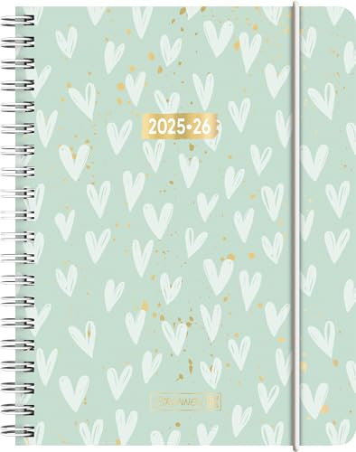 BRUNNEN Schülerkalender (2025/2026) Hearts, 2 Seiten = 1 Woche, A6, 208 Seiten, PP-Umschlag, mint