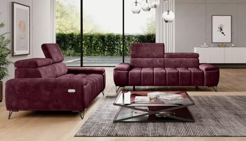 All4All Sofagarnitur 3+2 Poli - 3-sitzer + 2-sitzer - Sofa - Polstergarnitur - Wohnzimmerset - Industriell Relaxfunktion - Sitztiefverstellung - Weinrotfarbe Neu Monolith 69 - Lieferung 10 Tage