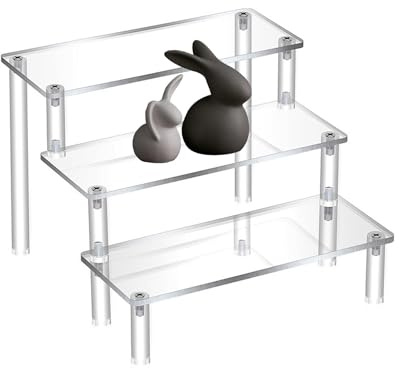 HASLED Espositore Acrilico 3 Livelli - 20x8 cm - Portaprofumi Trasparente con Viti e Cacciavite - Per Profumi e Oggetti da Collezione