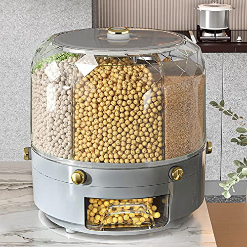 Zoeyilan Food Dispenser, Rotating 6 Grids 13lb Storage Containers, Rice Cereal Dispenser, Dry Food Dispenser for Beans Grains Household Kitchen (-3118230093512)