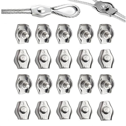 20 Pcs M3 Wire Rope Clamp, Simplex Bolt Wire Clip Suitable for 1/8 Inches-Diameter Ropes, 304 Stainless Steel Cable Clamps for Guy Line Metal Fence Antenna Clothesline(Silver)
